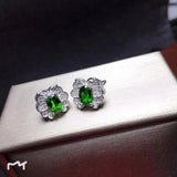 Natural Diopside S925 Earrings And Small Leaves Fine Jewelry for Women's Wedding