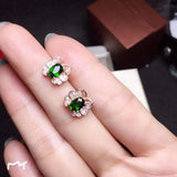 Natural Diopside S925 Earrings And Small Leaves Fine Jewelry for Women's Wedding