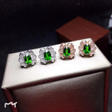 Natural Diopside S925 Earrings And Small Leaves Fine Jewelry for Women's Wedding