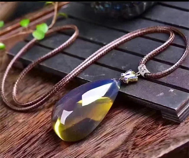 Dominica Amber Pendant Water Drop Necklace for Men and Women