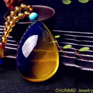 Dominica Amber Pendant Water Drop Necklace for Men and Women