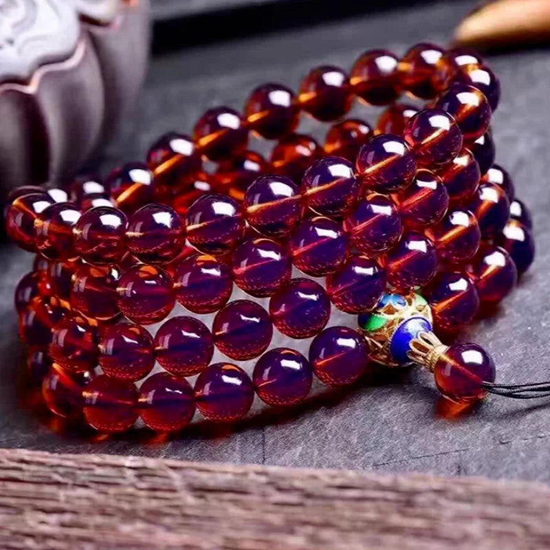 Dominica Lamper 108 Beads Bracelet Violet Honey Wax Amber Beads Bracelet