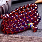 Dominica Lamper 108 Beads Bracelet Violet Honey Wax Amber Beads Bracelet