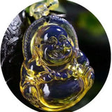 Natural Dominican Amber Buddha Pendant Beaded Chain Necklace Men Women