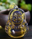 Natural Dominican Amber Buddha Pendant Beaded Chain Necklace Men Women