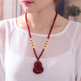 Natural Dominican Amber Buddha Pendant Beaded Chain Necklace Men Women