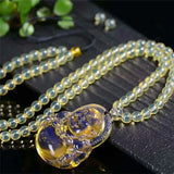 Natural Dominican Amber Buddha Pendant Beaded Chain Necklace Men Women
