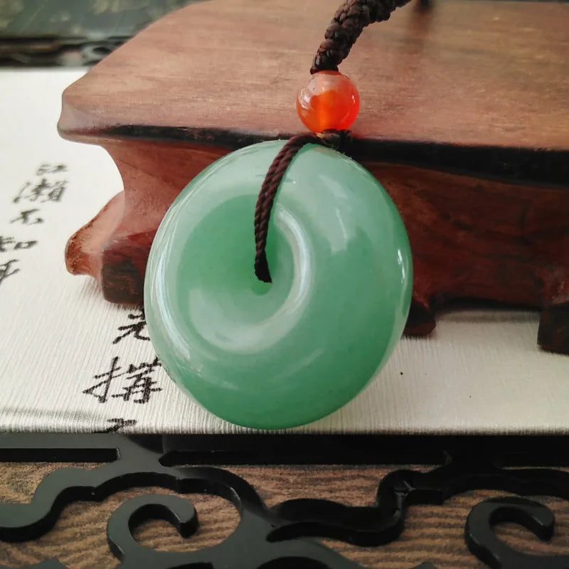 Natural DongLing Jade Pendant Drop Amulet Pair Safety Button Necklace