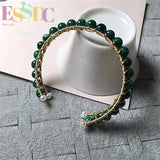 Natural Malachite Double Row Wire Craft Crystal Bracelet