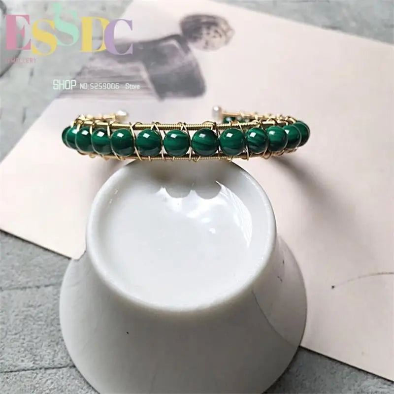 Natural Malachite Double Row Wire Craft Crystal Bracelet