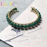 Natural Malachite Double Row Wire Craft Crystal Bracelet