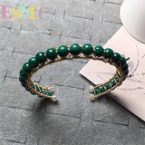 Natural Malachite Double Row Wire Craft Crystal Bracelet