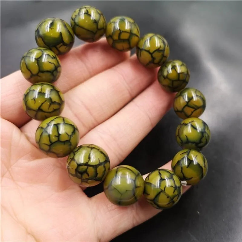 Dragon Agate Hand Carved 16mm Round Bead Bracelet Boutique Jewelry