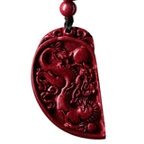 Dragon Phoenix Cinnabar Pendant Necklace Amulet Crystal Jewelry