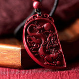 Dragon Phoenix Cinnabar Pendant Necklace Amulet Crystal Jewelry