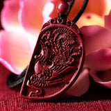 Dragon Phoenix Cinnabar Pendant Necklace Amulet Crystal Jewelry