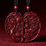 Dragon Phoenix Cinnabar Pendant Necklace Amulet Crystal Jewelry