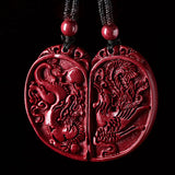 Dragon Phoenix Cinnabar Pendant Necklace Amulet Crystal Jewelry