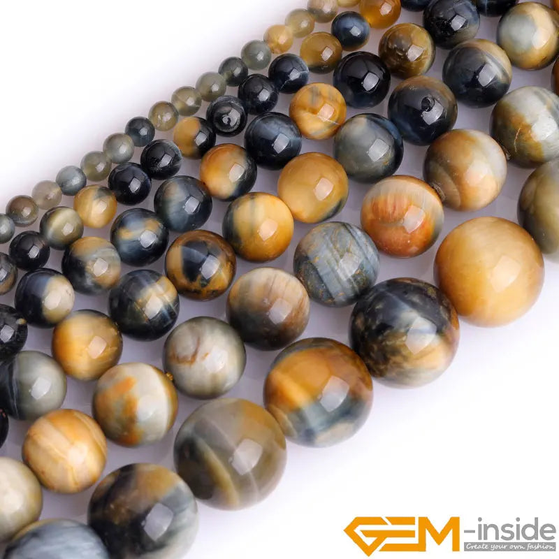 Natural Lace Tiger Eye Round Loose Beads 15 Inch Strand
