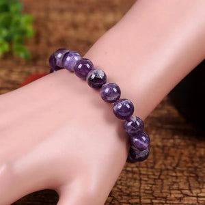 Natural Dream Stripe Dog Tooth Amethyst Bracelet 10MM Round Amethyst Beads