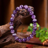 Natural Dream Stripe Dog Tooth Amethyst Bracelet 10MM Round Amethyst Beads