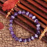 Natural Dream Stripe Dog Tooth Amethyst Bracelet 10MM Round Amethyst Beads