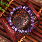 Natural Dream Stripe Dog Tooth Amethyst Bracelet 10MM Round Amethyst Beads