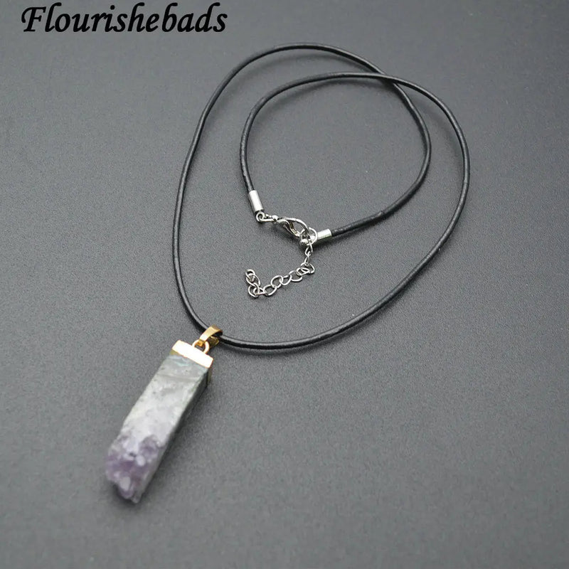 Drusy Amethyst Square Strip Pendant Crystal Healing Jewelry
