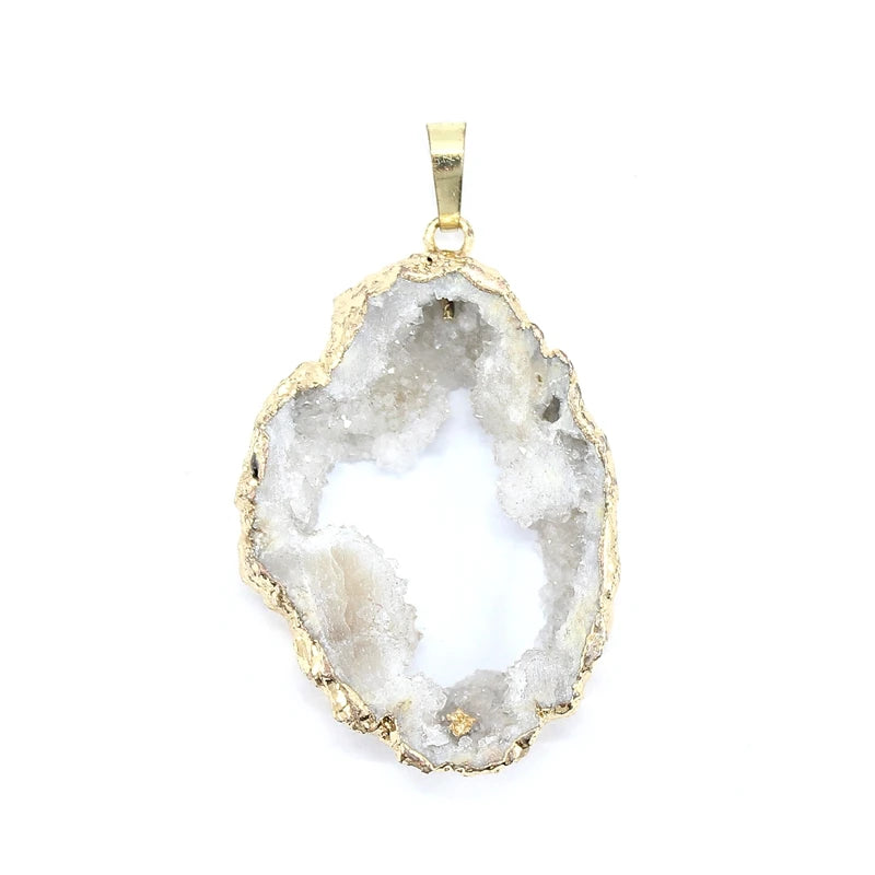 Druzy Agate Crystal Pendant Irregular Stone Metal Specimen for Jewelry Making
