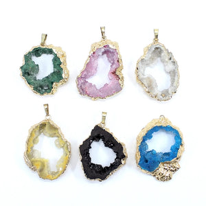 Druzy Agate Crystal Pendant Irregular Stone Metal Specimen for Jewelry Making