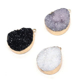 Natural Druzy Agates Pendants Charms Stone Water Drop Shape DIY Necklace Making