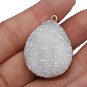 Natural Druzy Agates Pendants Charms Stone Water Drop Shape DIY Necklace Making