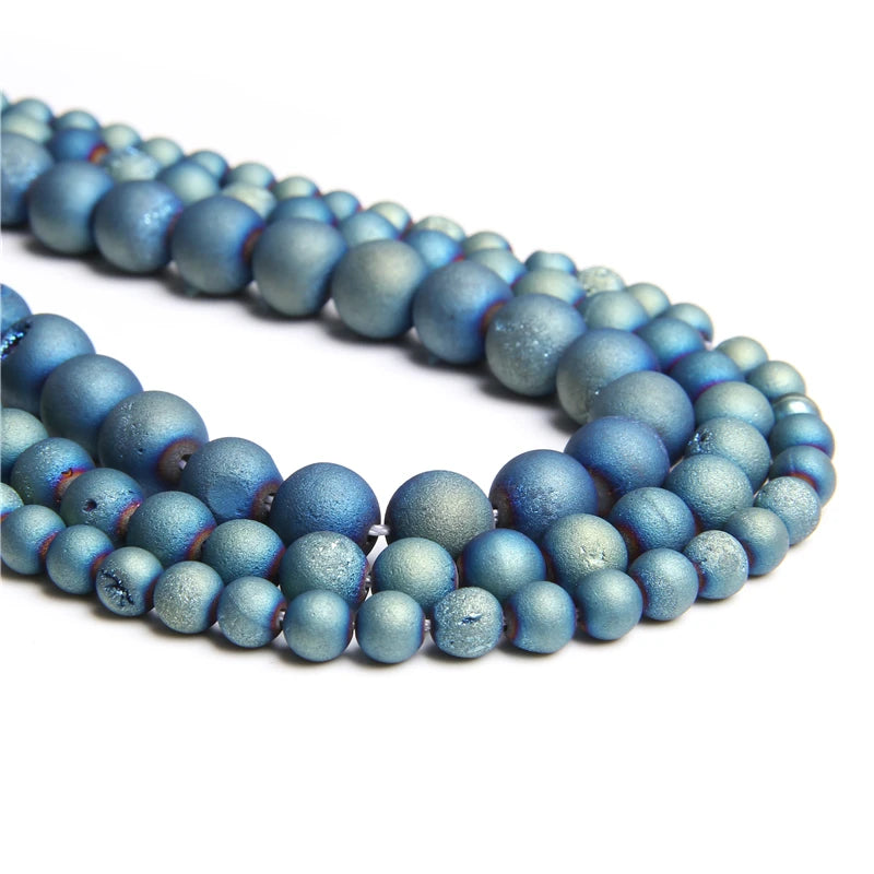 Matte Natural Druzy Agate Stone Bead Rough Round Loose Spacer Geode Beads