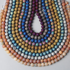 Matte Natural Druzy Agate Stone Bead Rough Round Loose Spacer Geode Beads