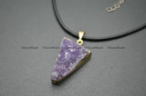 Druzy Amethyst Stone Pendant Leather Cord Necklace