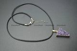 Druzy Amethyst Stone Pendant Leather Cord Necklace