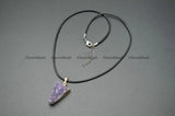 Druzy Amethyst Stone Pendant Leather Cord Necklace