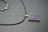Druzy Amethyst Stone Pendant Leather Cord Necklace