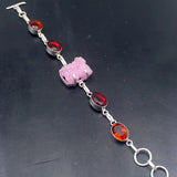 Druzy Blood Red Garnet Silver Charm Bracelet for Women