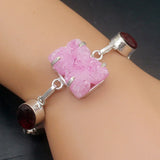Druzy Blood Red Garnet Silver Charm Bracelet for Women