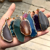 Druzy Geode Agate Slice Crystal Pendant Necklace
