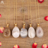 Druzy Geode Agates Oval Perfume Bottle Necklace