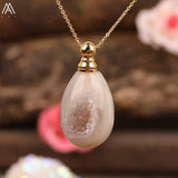 Druzy Geode Agates Oval Perfume Bottle Necklace