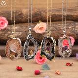 Druzy Geode Agates Stone Pendant Necklace Crystal Quartz Chip Beads Jewelry