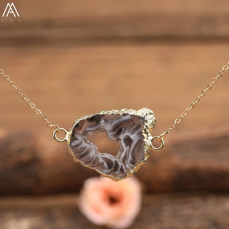 Druzy Geode Agates Stone Pendant Necklace Crystal Quartz Chip Beads Jewelry