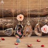 Druzy Geode Agates Stone Pendant Necklace Crystal Quartz Chip Beads Jewelry