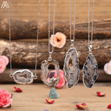 Druzy Geode Agates Stone Pendant Necklace Crystal Quartz Chip Beads Jewelry