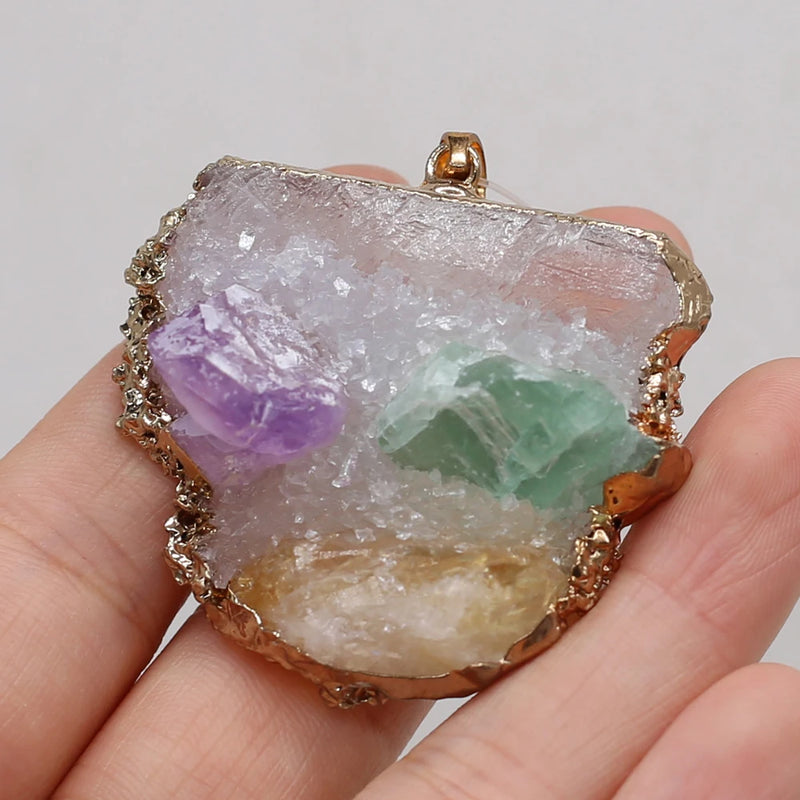 Druzy Stone Pendant Agate Charms for DIY Necklace 40x45-45x50mm