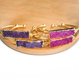 Druzy Stone Square Bracelet Women Boho Wire Wrapped Cuff Bangle