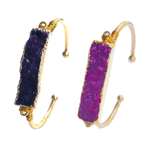 Druzy Stone Square Bracelet Women Boho Wire Wrapped Cuff Bangle